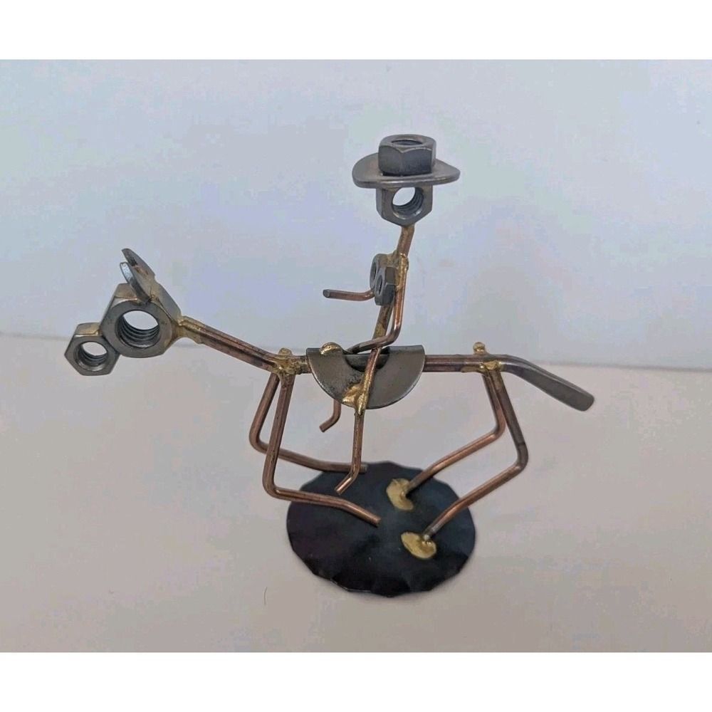 Horseback Man Collectible Handmade Metal Art Figurine Desk Accessories Trophy